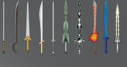 Varied weapons from the "Weapons Menu" in SAO featuring swords, spears, and unique designs for gameplay enhancement.