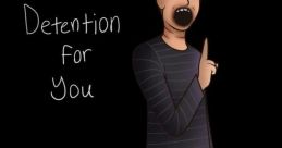 Principal of the Thing from Baldi's Basics exclaims 'Detention for You' in a dark, stylized setting.