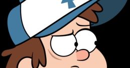 Dipper Pines from Gravity Falls, wearing a blue cap and vest, looks pensive against a black background.