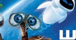 Wall-E and EVE floating in space, showcasing Disney-Pixar's charm and adventure from the beloved film "WALL-E.