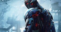 Ultron from MCU, portrayed by James Spader, standing in a futuristic, tech-filled environment with dramatic lighting.