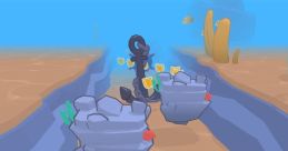 Adventurous underwater scene featuring a playful character navigating obstacles, aiming for high scores in a fun game.