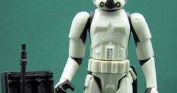Classic Stormtrooper action figure from Star Wars, complete with blaster and display stand, perfect for collectors and fans.