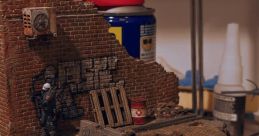 Detailed miniature of Overwatch Radio from Half-Life 2, featuring a weathered brick wall and scattered debris.