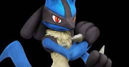 Lucario from Super Smash Bros. Ultimate, showcasing its striking blue and black fur in an intense battle pose.