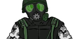 HECU Grunt from Half-Life 1, armed and ready for action, wearing camo and a gas mask with a distinctive helmet.