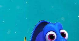 Dory from Finding Nemo, a vibrant blue fish with yellow fins, showcasing her cheerful personality in an underwater scene.
