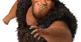Grug from The Croods, a fun-loving caveman, joyfully running with a big smile and shaggy fur attire.