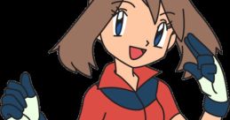 May from Pokémon Advanced, smiling and ready for an adventure, wearing a red outfit with a cap and gloves.