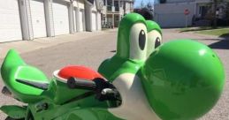 Birdo and Yoshi on a bike