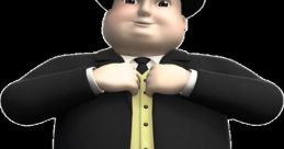 Sir Topham Hatt, the iconic character from Thomas & Friends, adjusts his outfit with a confident smile and top hat.