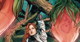 Poison Ivy surrounded by toxic plants, showcasing her iconic green outfit and environmental themes in DC Comics.