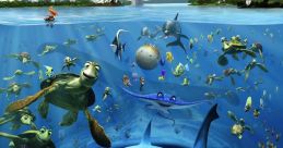 Colorful underwater scene from "Finding Nemo" featuring various sea creatures, showcasing friendship and adventure.