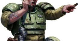 Guardsman Sergeant from Warhammer 40,000: Dawn of War - Winter Assault, barking orders in combat-ready gear.
