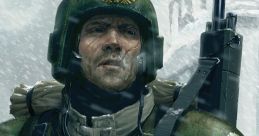 Imperial Guardsman in snowy terrain, iconic Warhammer 40,000: Dawn of War - Soulstorm character showcasing resilience.