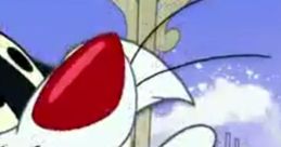 Sylvester from Looney Tunes displays a playful expression with his iconic red nose and animated gestures.