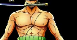 Roronoa Zoro in combat stance, showcasing his iconic swords and distinctive green attire, embodying strength and determination.
