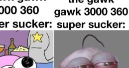 Before and after comparison of "Gawk Gawk 3000 360," showcasing humorous transformations in character design.