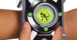 Close-up of a hand activating the Omnitrix, highlighting its iconic design and green alien symbol for transformation adventures.