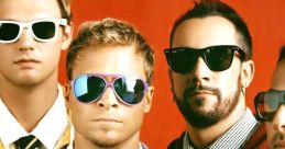 Bsb members posing stylishly in sunglasses against a vibrant red background, showcasing their unique fashion sense.