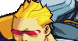 Pixel art of Captain Commando from Marvel vs. Capcom, showcasing his iconic hairstyle and futuristic outfit.