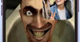 Skibidi Toilet character video call with friends, showcasing a humorous and surreal interaction. Fun digital art experience.
