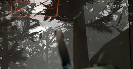 View of a dense forest with a handheld radio displaying time and coordinates, creating an eerie atmosphere in "Lethal Company.