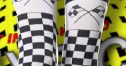 Legs adorned in stylish checkered long socks, embodying a bold and playful fashion statement for BLU-EYEZZ SEXY FEMALE VOX.