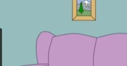 Cozy living room scene featuring a pink couch, decorative rug, and artwork, ideal for relaxed newscasting sessions.