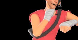 Scout from TF2 strikes a playful pose, showcasing his athletic energy and sporty attire with a confident expression.