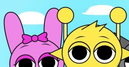 Colorful Sprunki characters smiling in a vibrant landscape, showcasing fun from the Incredibox video game.