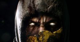 Scorpion from MKX, featuring his iconic yellow mask and fierce expression, embodies Patrick Seitz's powerful voice acting.