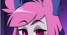 Marjorine with vibrant pink hair and sharp teeth, showcasing a mischievous grin in a stylish outfit.