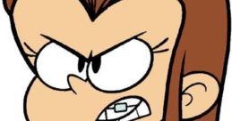 Luan Loud with an angry expression, wearing a flowered shirt and plaid skirt, showcases her humorous yet feisty personality.