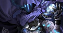 Mystical character resembling Omen, shrouded in shadows and glowing blue accents, conjuring energy in a dark setting.