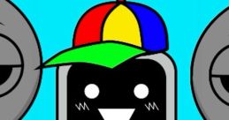 Colorful Mr. Fun Computer character with a propeller hat and smiling face, surrounded by cartoonish speakers and bright scenery.
