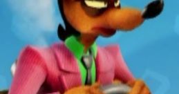 Pinstripe Potoroo in a stylish pink suit drives a go-kart, showcasing his mischievous personality in a fun racing game.