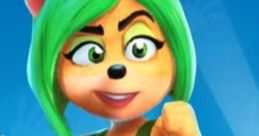 Ami Bandicoot from CTRNF displaying confidence with a fierce pose, showcasing her vibrant green hair and playful style.