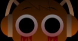 Oren (Sprunki) character with headphones, featuring a haunting expression and bloodstains, evoking a spooky atmosphere.