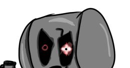 Robo-Fetch character design featuring a gray robot with red eyes, showcasing a confident pose and whimsical details.
