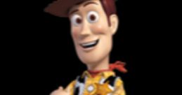 Sheriff Woody, a beloved cowboy character in Toy Story, poses confidently with his signature hat and checkered shirt.