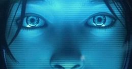 Cortana from Halo 3, featuring her iconic blue AI interface and expressive eyes, showcasing her integral role in the game.