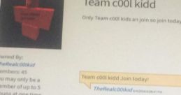 Team c00l kidd group page showcasing Roblox avatars, inviting players to join and connect with fellow team members.