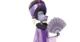 Nana Noodleman, icónica figura de "Sing", con atuendo elegante y abanico, representando el talento en español latino.