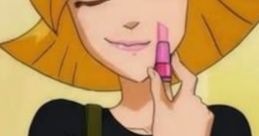 Shelly Ewing applying lipstick, showcasing her playful style and confidence. Bright colors and cheerful expression.