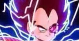 Vegeta from DBZ powers up, surrounded by energy, showcasing his fierce expression and iconic battle armor.