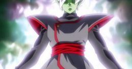 Fused Zamasu from Dragon Ball, showcasing his powerful presence in a dramatic pose with green energy aura.
