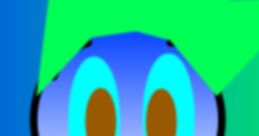 Colorful character design featuring Kyle3912 with bright green hair and a friendly expression set against a vibrant blue background.