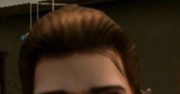 Close-up of a character with a serious expression, featuring dark hair and a brown jacket, reminiscent of Peanut Romano.