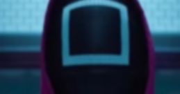 Squid Game guard in pink uniform with a square mask, representing the show's iconic characters and suspenseful themes.